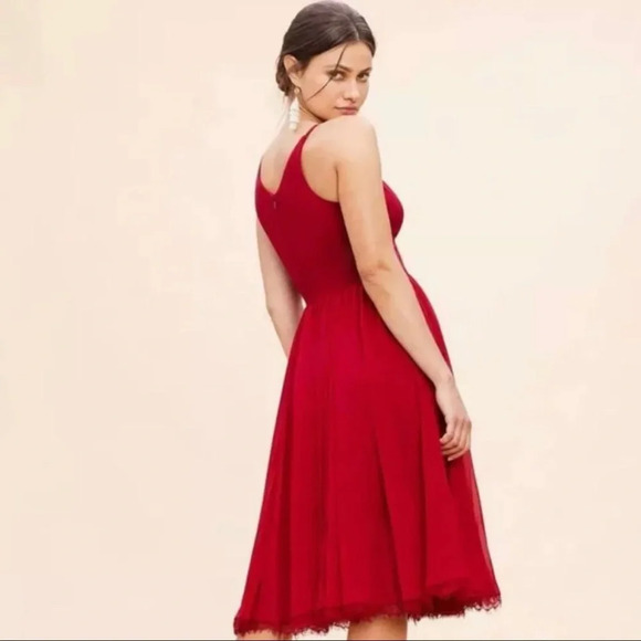 NWT Dress The Population Alicia Chiffon Lace Fit & Flare Midi Dress Garnet XL - Picture 3 of 11